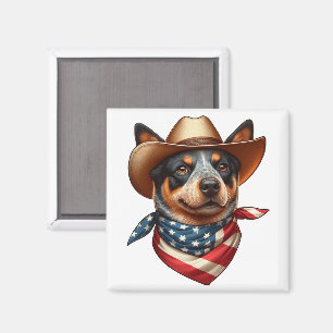 Dog Wearing a Hat and American Flag Bandana Magnet