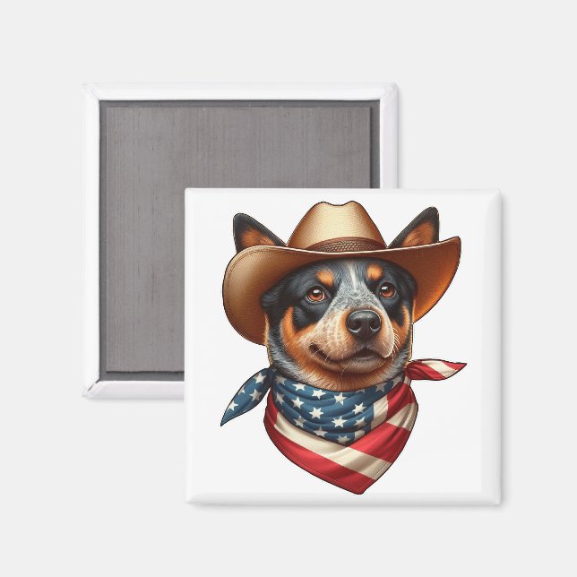 Dog Wearing a Hat and American Flag Bandana Magnet (Front/Back)