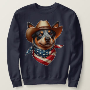 Dog Wearing a Hat and American Flag Bandana Sweatshirt