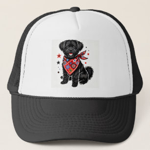 Dog Wearing a Red Bandana with Starry Patterns Trucker Hat