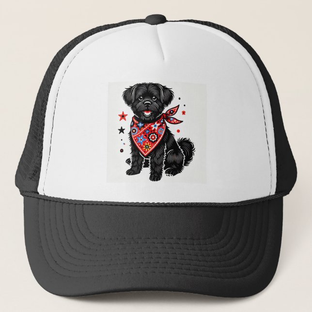 Dog Wearing a Red Bandana with Starry Patterns Trucker Hat (Front)