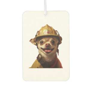 Dog wearing a red fireman helmet design air freshener