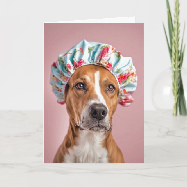 Dog Wearing a Shower Cap  Card (Front)