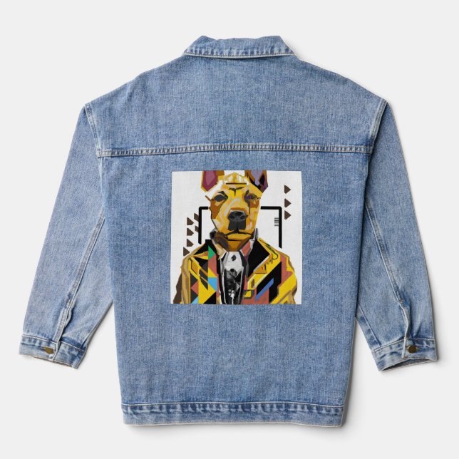 Dog Wearing a Suit: Digital Art Denim Jacket (Back)