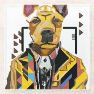Dog Wearing a Suit: Digital Art Glass Coaster