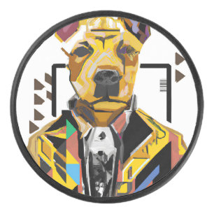 Dog Wearing a Suit: Digital Art Hockey Puck