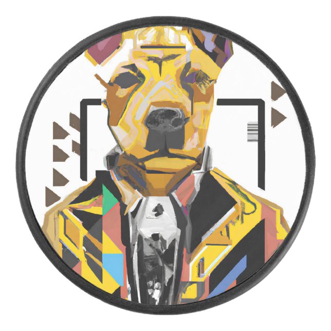 Dog Wearing a Suit: Digital Art Hockey Puck (Front)
