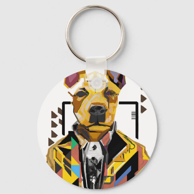 Dog Wearing a Suit: Digital Art Keychain (Front)