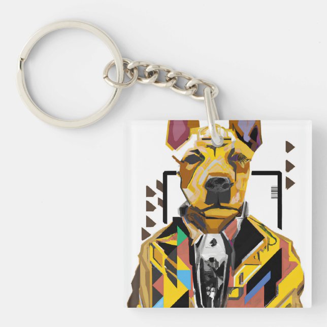 Dog Wearing a Suit: Digital Art Keychain (Front)