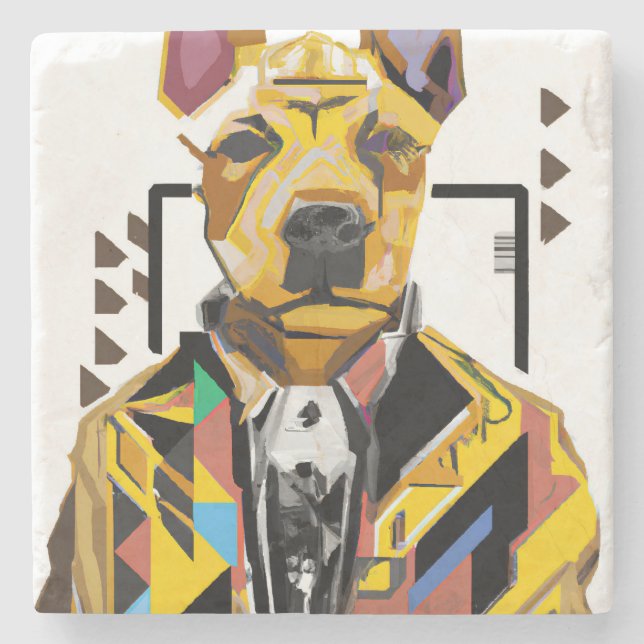 Dog Wearing a Suit: Digital Art Stone Coaster (Front)