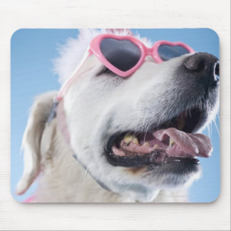 Dog wearing heart shaped classes and tu-tu mouse pad