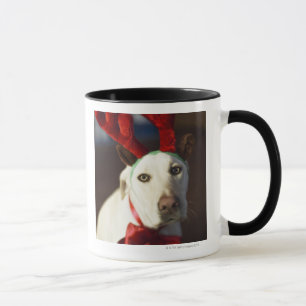 Dog wearing reindeer antlers mug