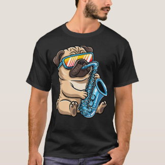 Dog Wearing Sunglasses Playing Saxophone T-Shirt