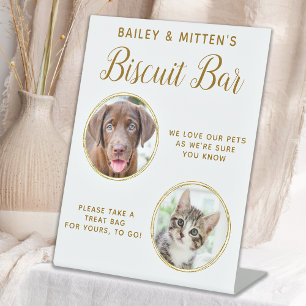 Dog Wedding Favour Chic Gold Pet Photo Biscuit Bar Pedestal Sign