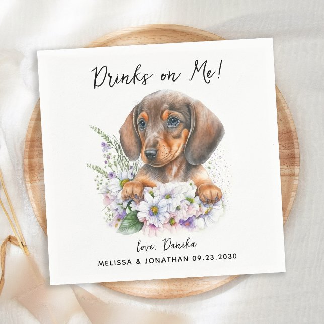 Dog Wedding Personalized Dachshund Cocktail Napkin (Creator Uploaded)