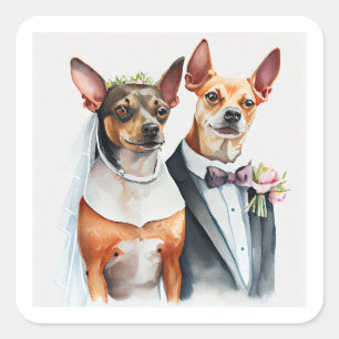 dog wedding square sticker