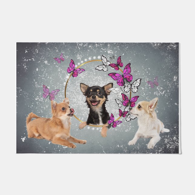 Dog Welcome Mat, Funny Butterflies Indoor Mat (Front)