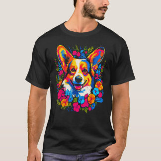 Dog Welsh Corgi Cute Flower T-Shirt