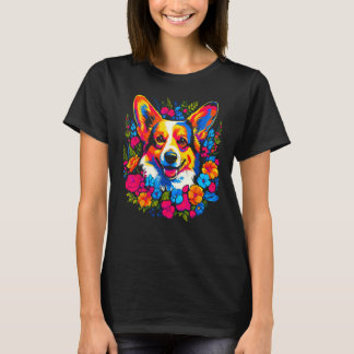 Dog Welsh Corgi Cute Flower T-Shirt