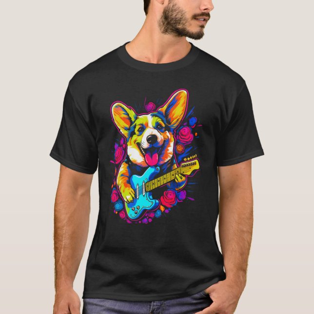 Dog Welsh Corgi Musician T-Shirt (Front)