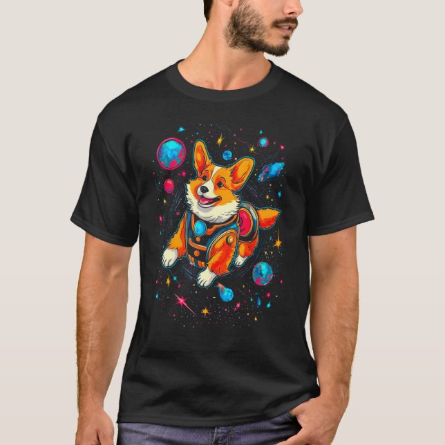 Dog Welsh Corgi Planet Space T-Shirt (Front)