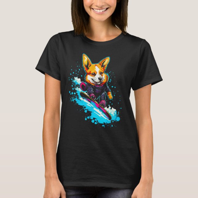 Dog Welsh Corgi Snowboard T-Shirt (Front)
