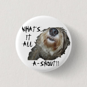 Dog "WHAT'S IT ALL A-SNOUT" Button