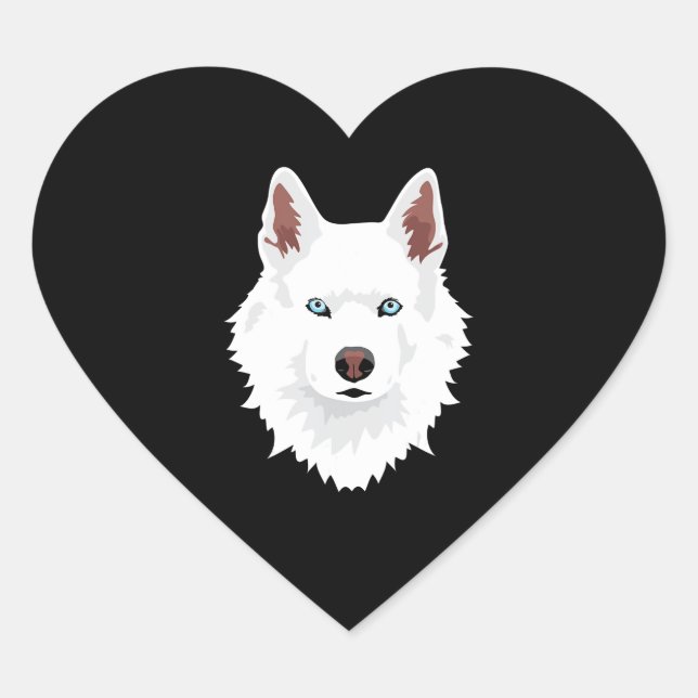 Dog | White Siberian Husky Canine White Snow Dog Heart Sticker (Front)