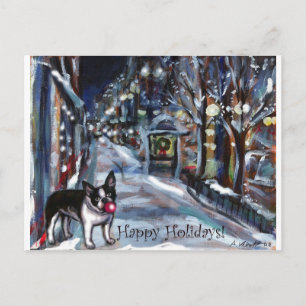 Dog Winter Xmas holiday scene Postcard