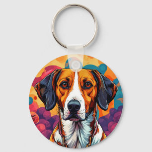 Dog With a Collar in a Circular Frame Keychain