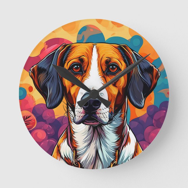 Dog With a Collar in a Circular Frame Round Clock (Front)