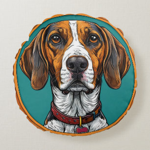 Dog With a Collar in a Circular Frame Round Pillow