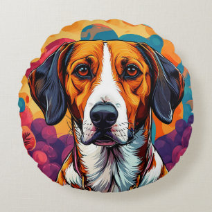 Dog With a Collar in a Circular Frame Round Pillow