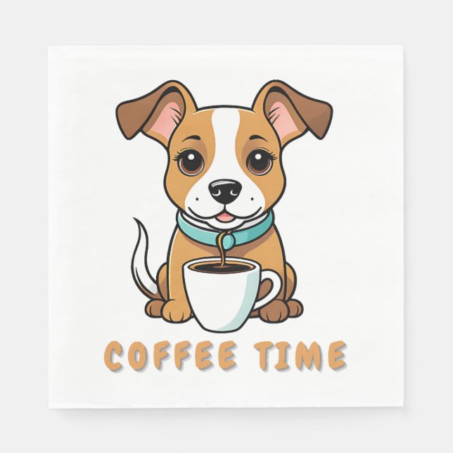 dog with a cup coffee napkin (Front)