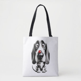 Dog with a ladybug tote bag