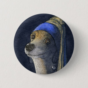 Dog with a pearl earring 2 inch round button