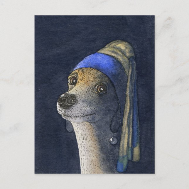 Dog with a pearl earring postcard (Front)