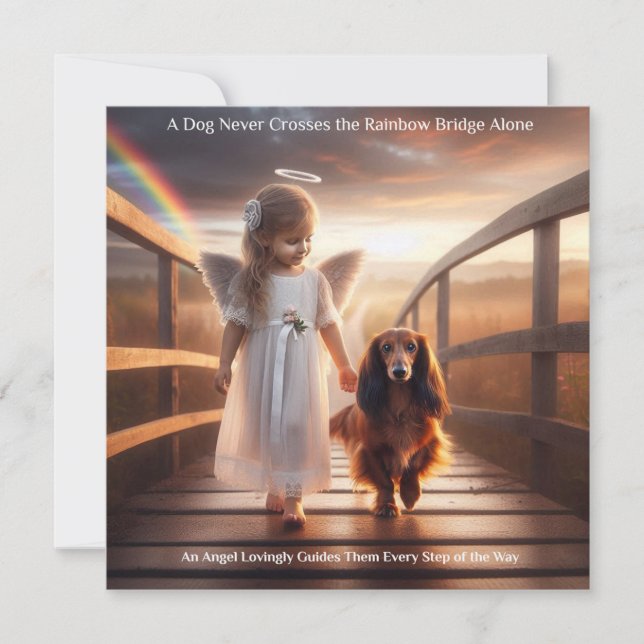 Dog with Angel Cross Rainbow Bridge Sympathy Card (Front)