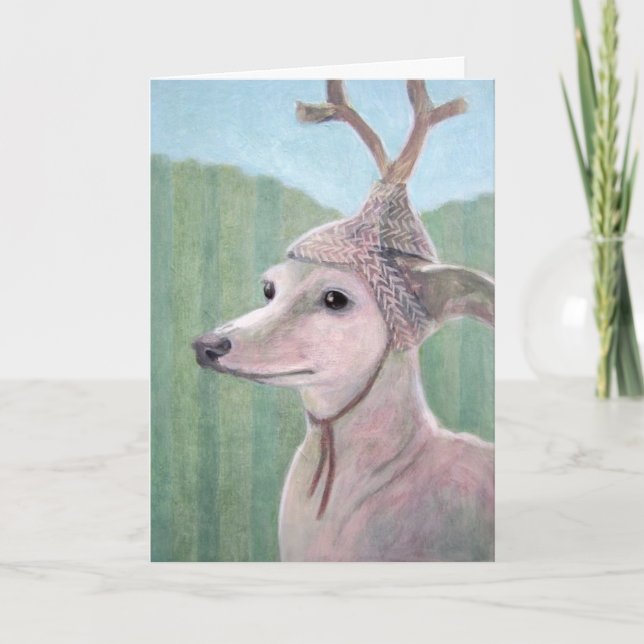 Dog with Antler Christmas Card (Front)