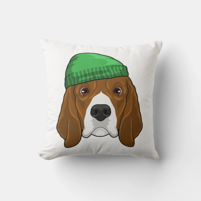 Dog with Beanie Throw Pillow (Front)