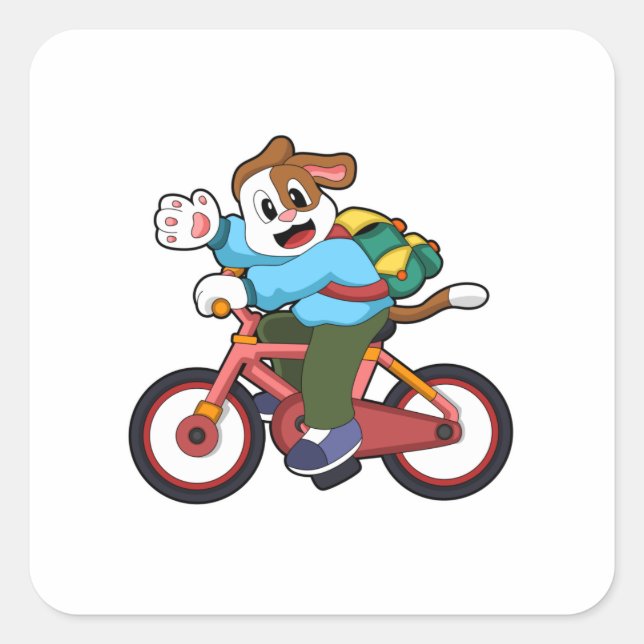 Dog with Bicycle Square Sticker (Front)