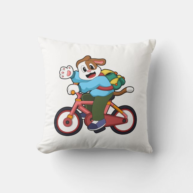 Dog with Bicycle Throw Pillow (Front)