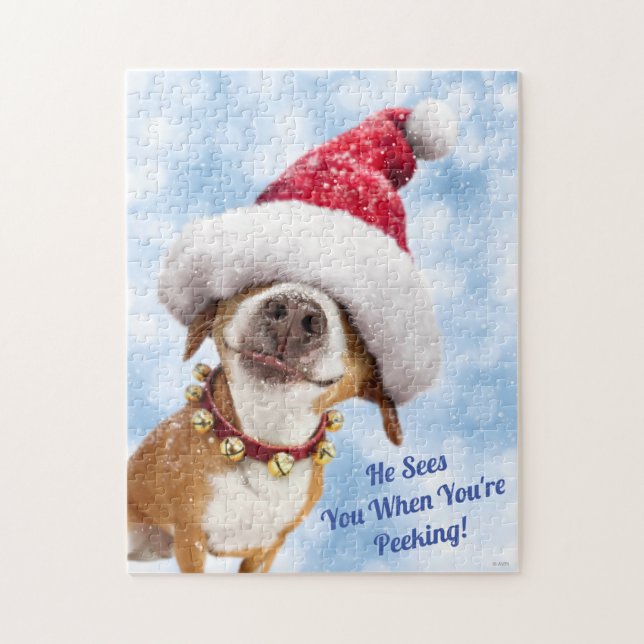 Dog With Big Santa Hat Jigsaw Puzzle (Vertical)