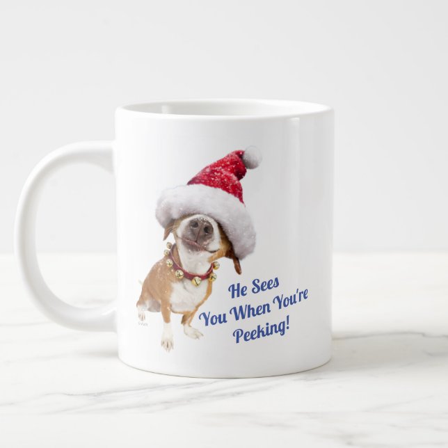 Dog With Big Santa Hat Large Coffee Mug (Left)