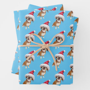 Dog With Big Santa Hat Wrapping Paper Sheet