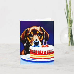 Dog With Birthday Cake Folded Greeting Card