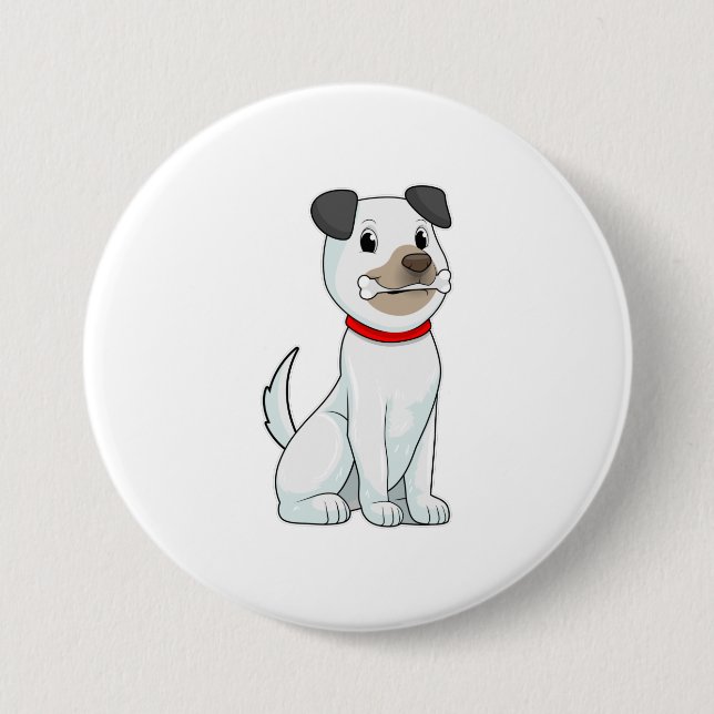 Dog with Bone 3 Inch Round Button (Front)