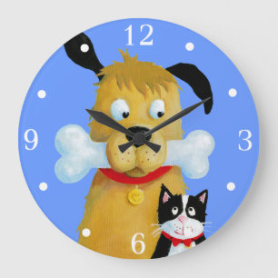 Dog with Bone and Cat - Wall Clock