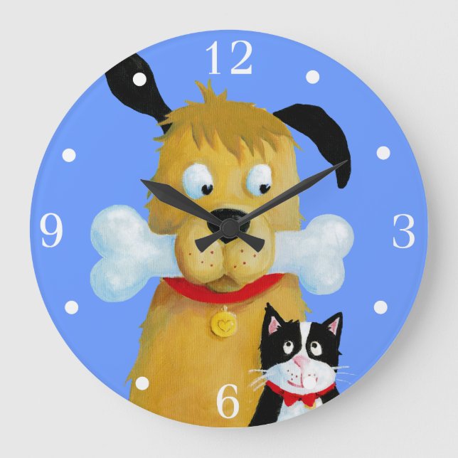 Dog with Bone and Cat - Wall Clock (Front)