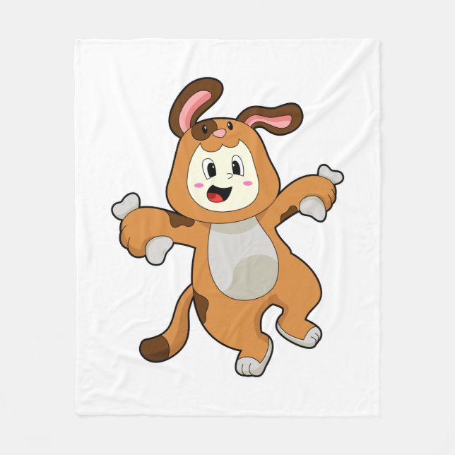 Dog with Bone as Rabbit Fleece Blanket (Front)